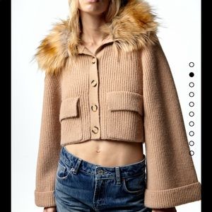 Zara Knit Cardigan with Faux Fur Collar